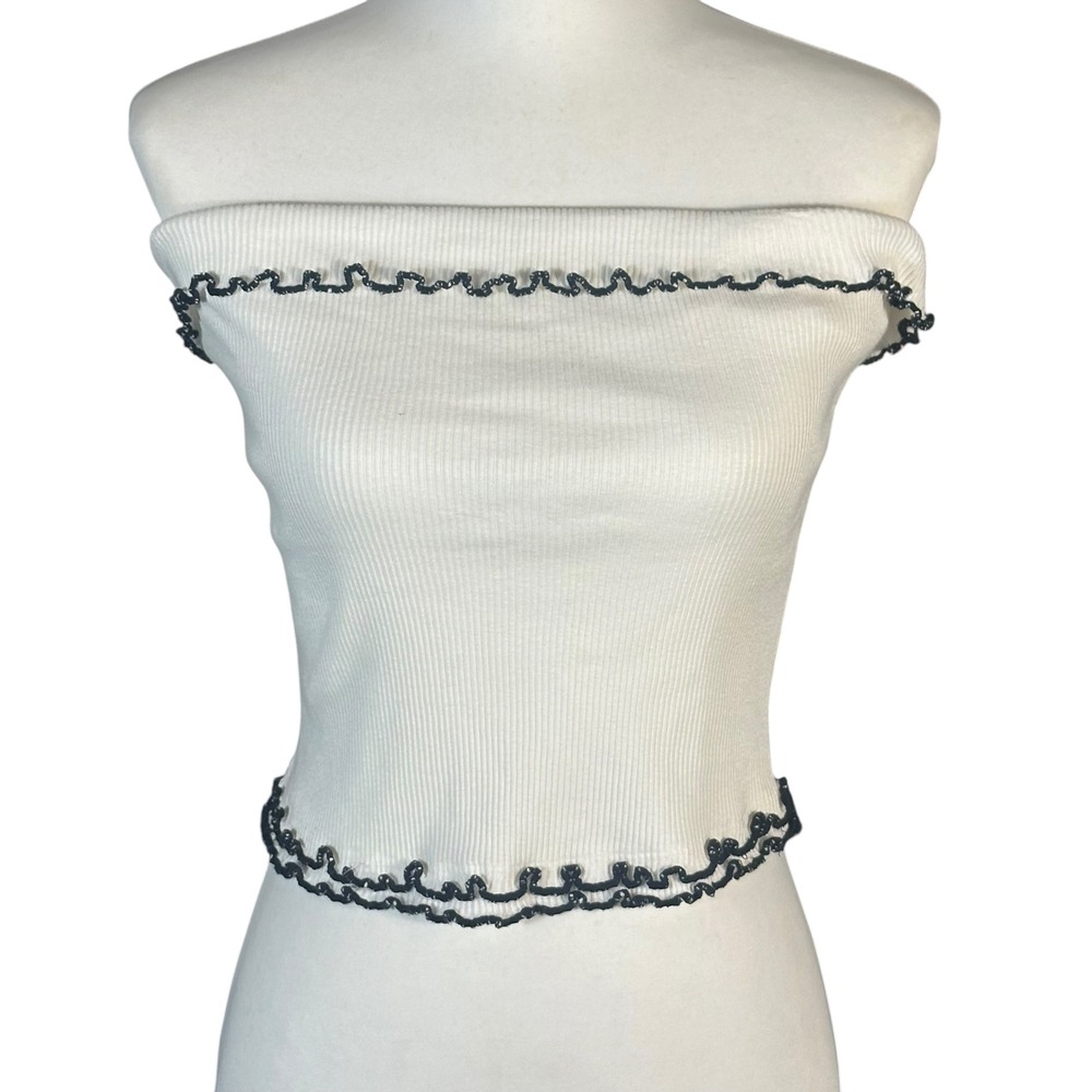 Free People Ellie Tube Top NWT Womens Medium Ivory Ribbed Lettuce Edge Ruffle